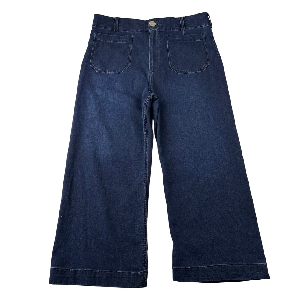 Maeve Pants Womens 34 Anthropologie The Colette Wide Leg Cropped Stretch Navy